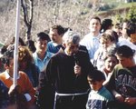 Fr. Slavko Barbaric with pilgrims on Cross Mountain Krizevac